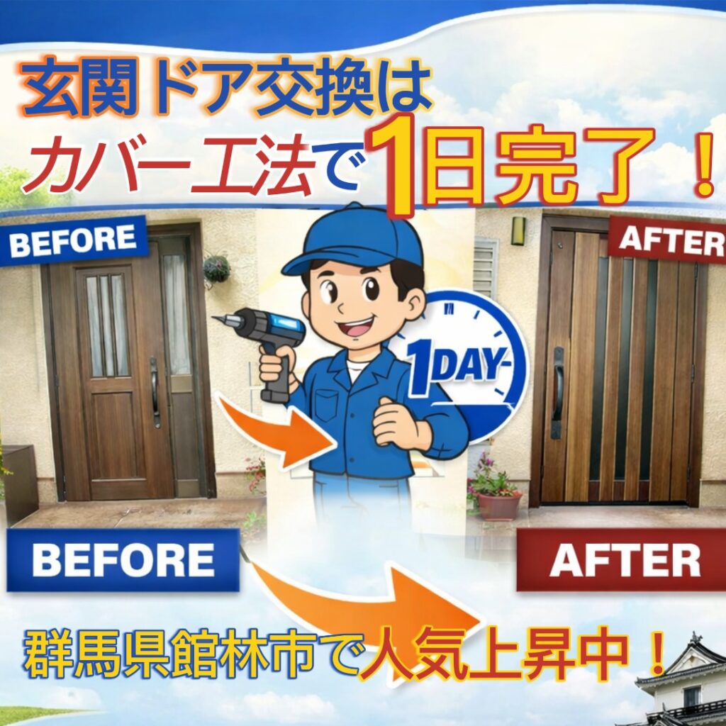 🚪玄関ドア交換は「カバー工法」で1日完了⁉️  群馬県館林市で人気の理由をプロが徹底解説✨