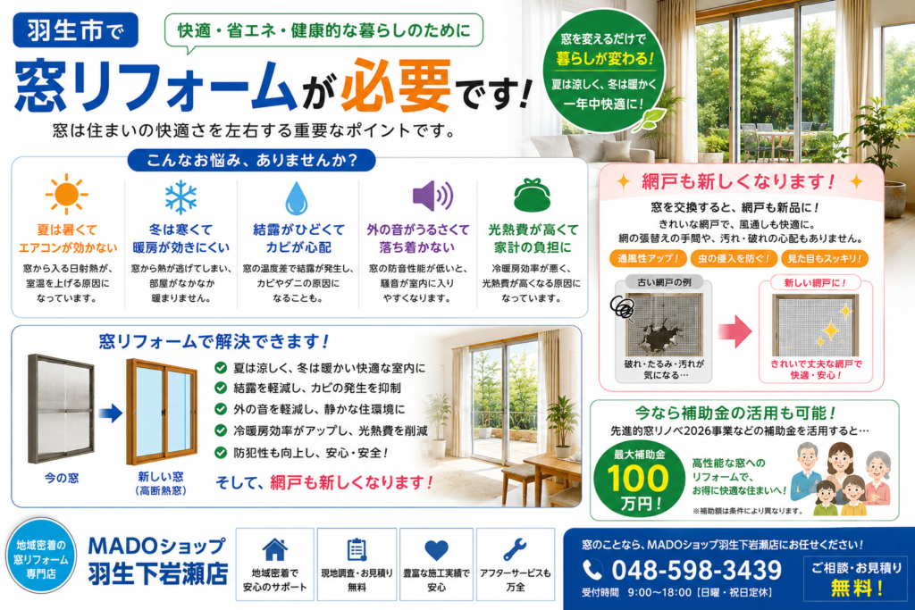 【羽生市】夏の暑さ対策は窓から！外窓交換でエアコン効率アップ＆快適な住まいへ