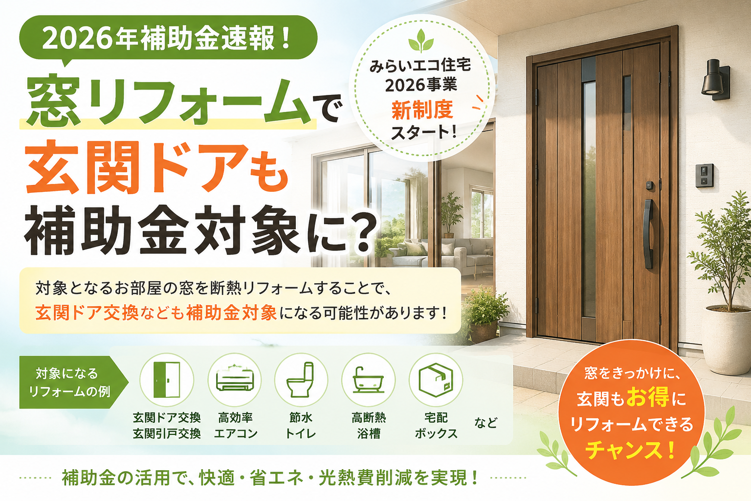 【2026年補助金速報】「トリガールーム」で玄関ドアも補助金対象に？新制度を解説！