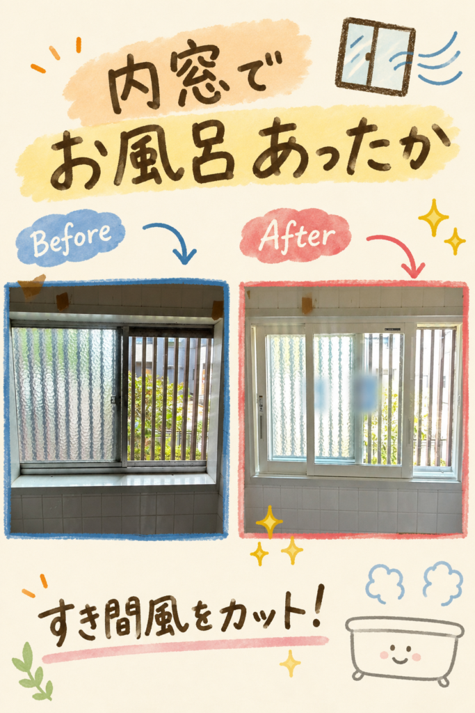 【埼玉県上尾市】冬の浴室・洗面所の寒さ対策に内窓！YKK AP「ウチリモ」施工事例をご紹介✨