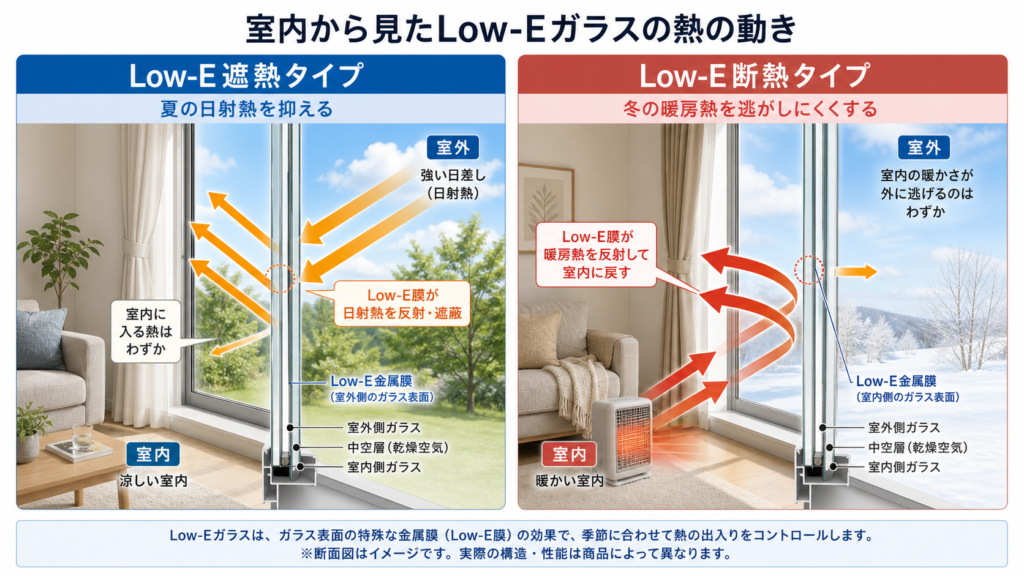 Low-E遮熱タイプと断熱タイプの違いは？方角で変わる選び方