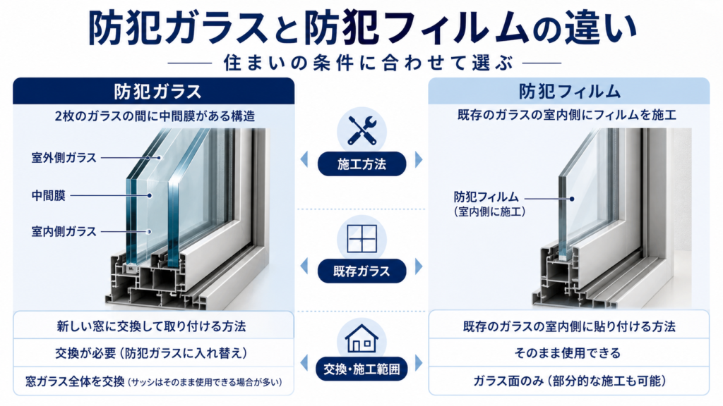 防犯ガラスと防犯フィルムの違いは？選ぶ前に確認したいこと