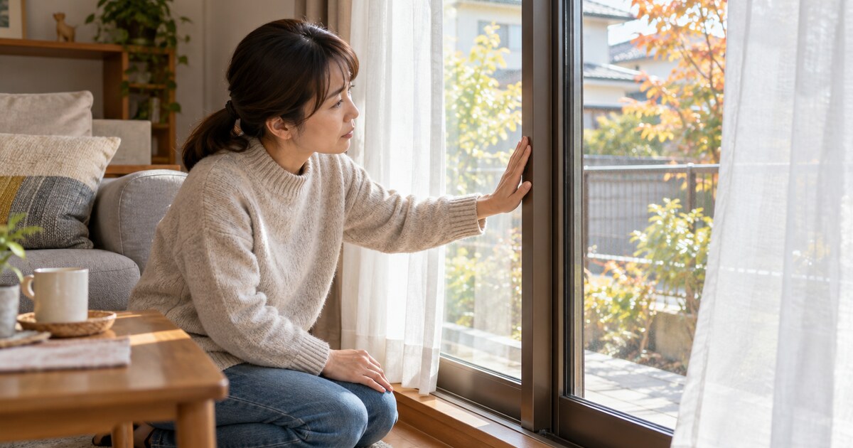 窓枠まわりの冷気を確認している日本住宅のイメージ